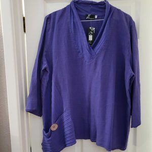 Fenini Linen Tunic Top Purple XL NWT